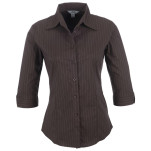 Ladies 3/4 Sleeve Manhattan Striped Shirt - Brown Old