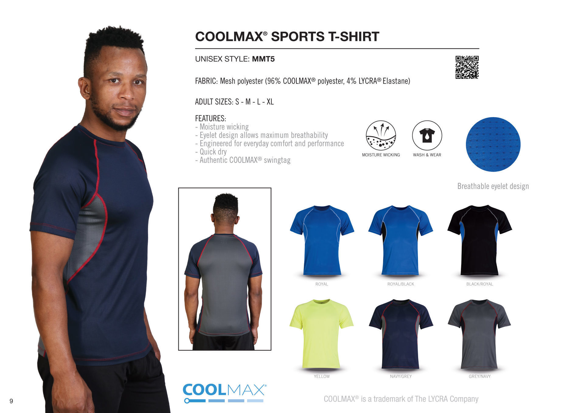 Coolmax Sports Tee - Grey/Navy - End Of Range