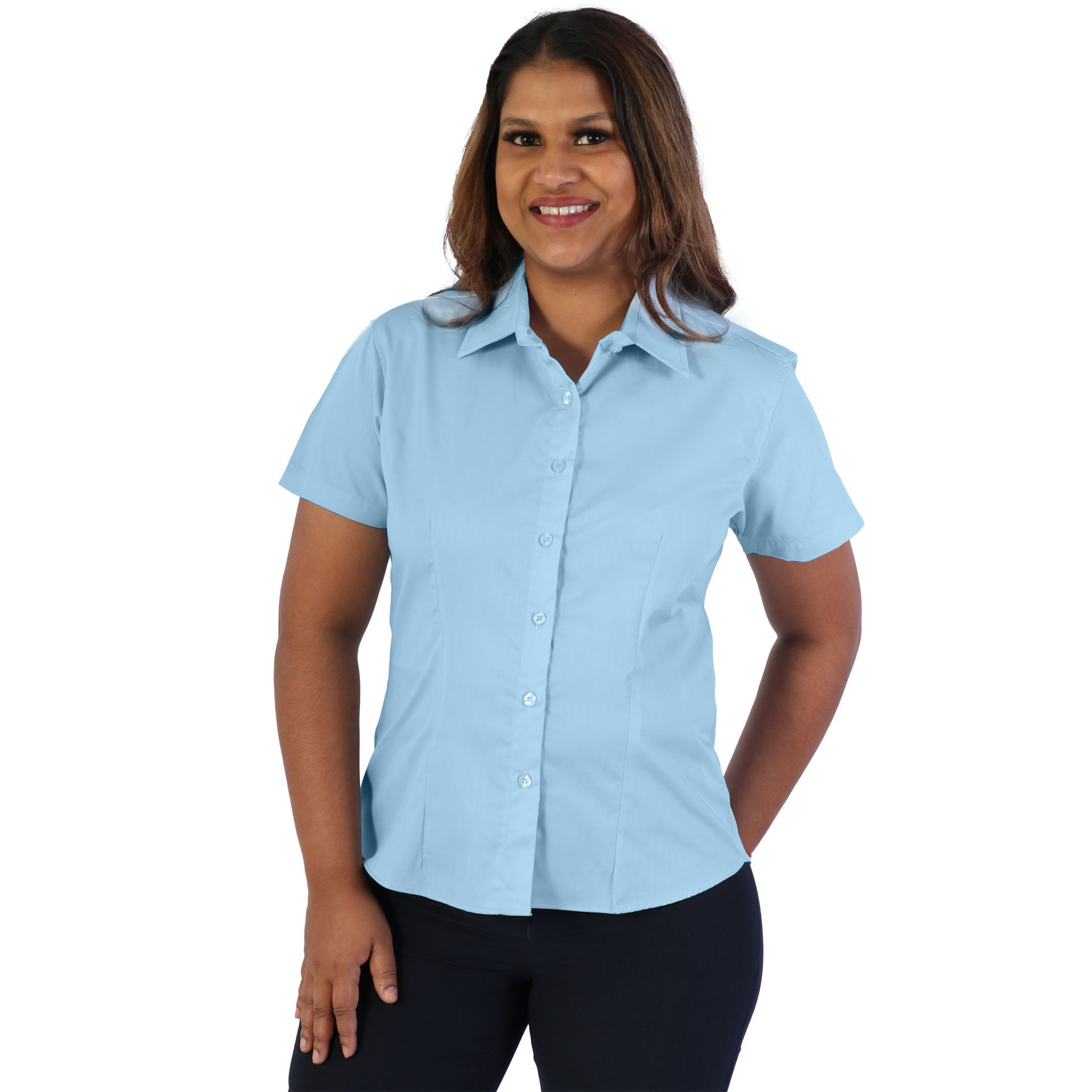 Ladies Classic Woven Shirt Short Sleeve - Blue Sky - End Of Range