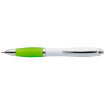 White Barrel Curved Design Ballpoint Pen with Coloured Grip