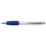 White Barrel Curved Design Ballpoint Pen with Coloured Grip