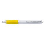 White Barrel Curved Design Ballpoint Pen with Coloured Grip