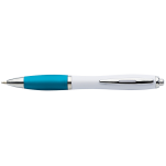 White Barrel Curved Design Ballpoint Pen with Coloured Grip