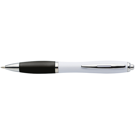 White Barrel Curved Design Ballpoint Pen with Coloured Grip