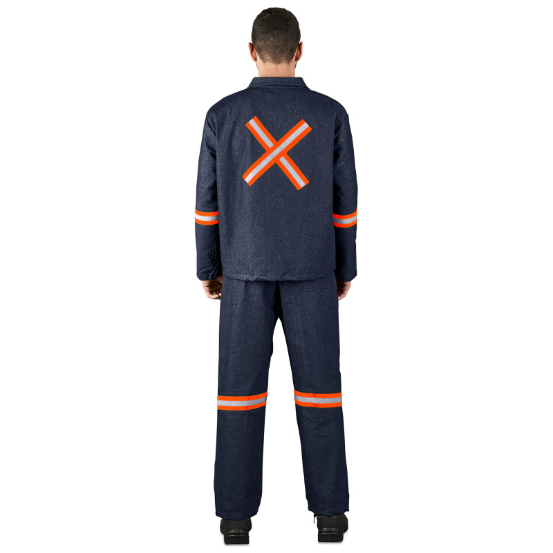 Vintage 100% Cotton Denim Conti Suit - Reflective Arms, Legs & Back - Orange Tape