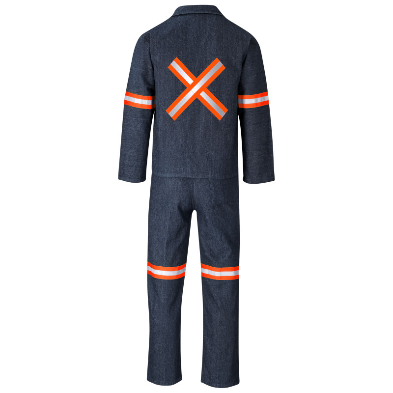 Vintage 100% Cotton Denim Conti Suit - Reflective Arms, Legs & Back - Orange Tape