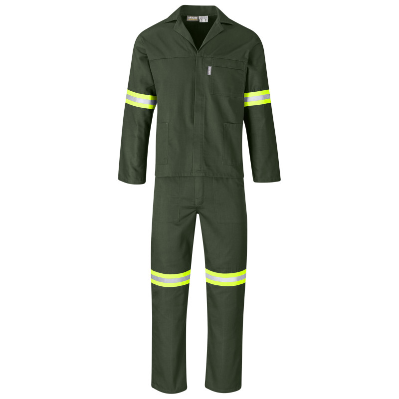 Acid Resistant Polycotton Conti Suit - Reflective Arm, Legs & Back - Yellow Tape