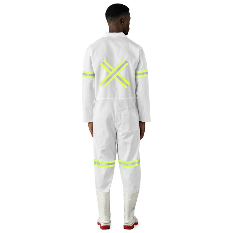 Safety Polycotton Boiler Suit - Reflective Arms Legs & Back - Yellow Tape