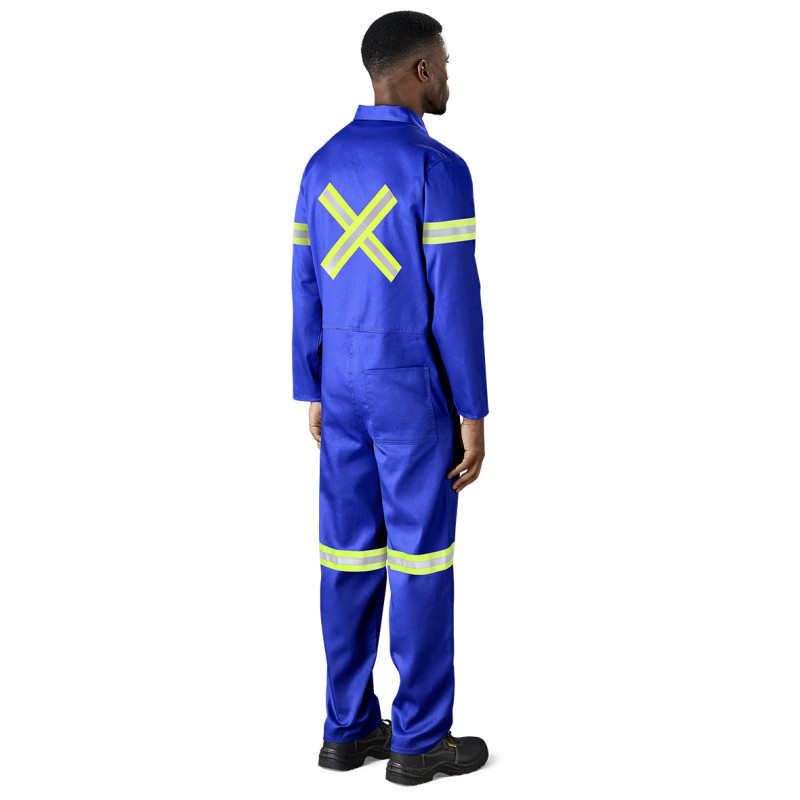 Safety Polycotton Boiler Suit - Reflective Arms Legs & Back - Yellow Tape