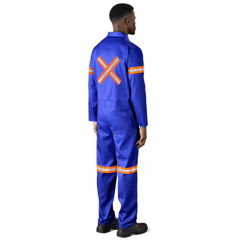 Safety Polycotton Boiler Suit - Reflective Arms Legs & Back - Orange Tape