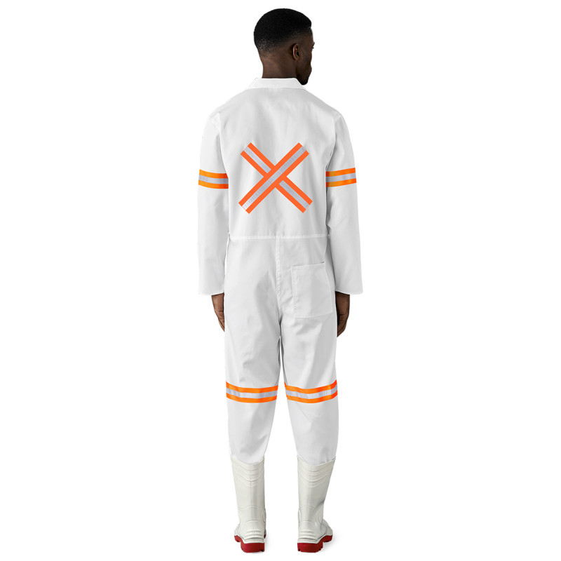 Safety Polycotton Boiler Suit - Reflective Arms Legs & Back - Orange Tape