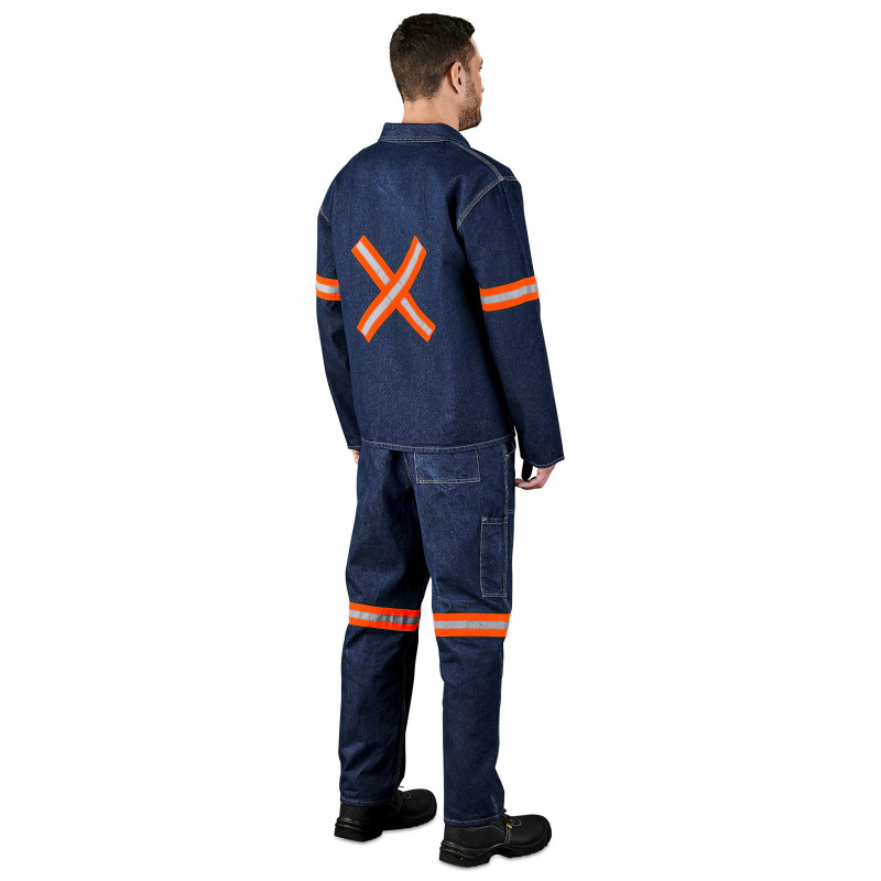 Cast Premium 100% Cotton Denim Jacket - Reflective Arms & Back - Orange Tape