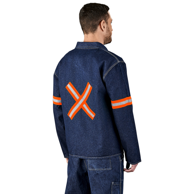 Cast Premium 100% Cotton Denim Jacket - Reflective Arms & Back - Orange Tape