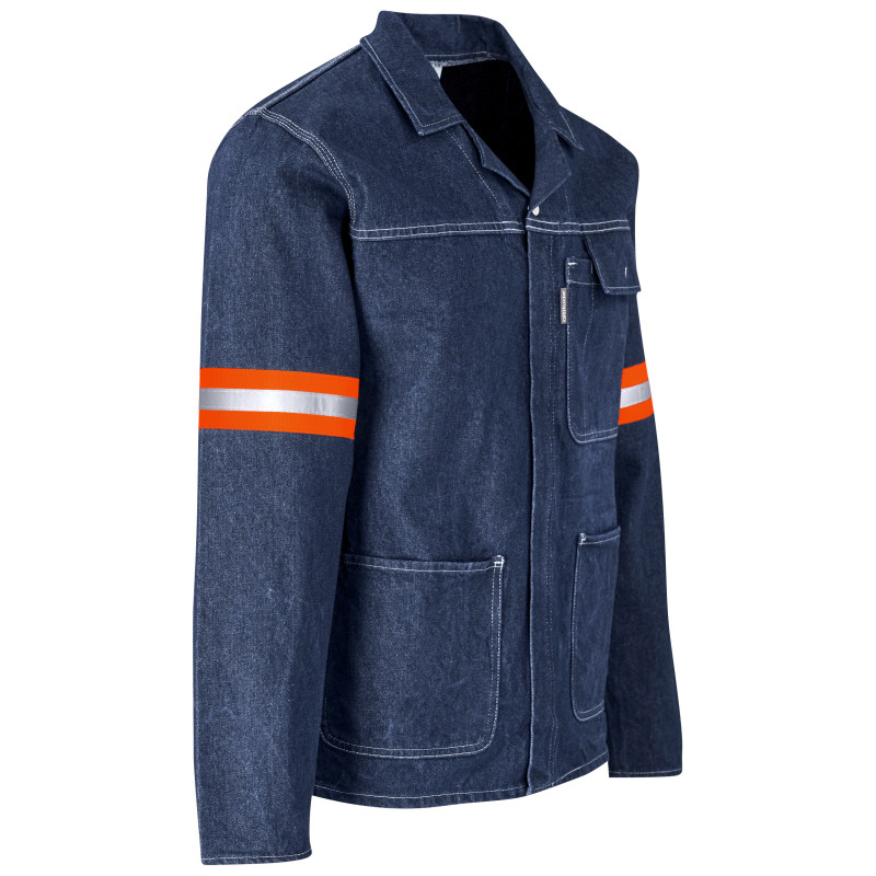 Cast Premium 100% Cotton Denim Jacket - Reflective Arms & Back - Orange Tape