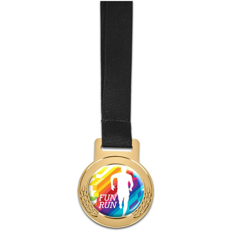 Achiever Medal With Black Petersham Lanyard - Gold