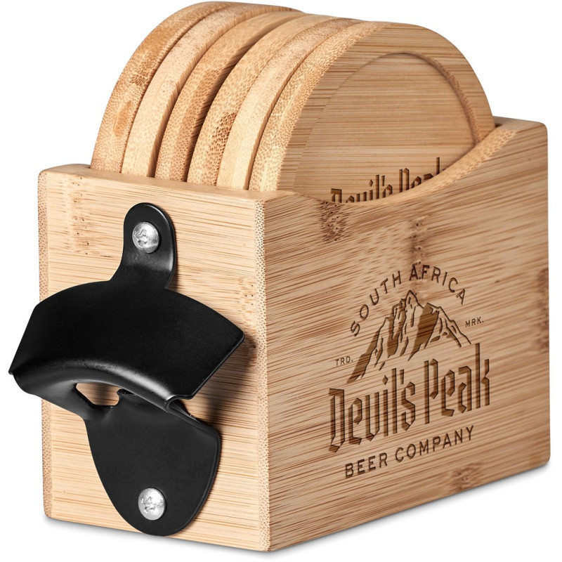 Okiyo Kanpai Bamboo Coaster & Bottle Opener Set