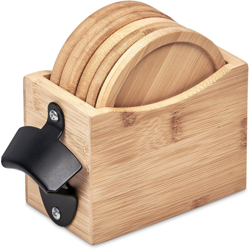 Okiyo Kanpai Bamboo Coaster & Bottle Opener Set