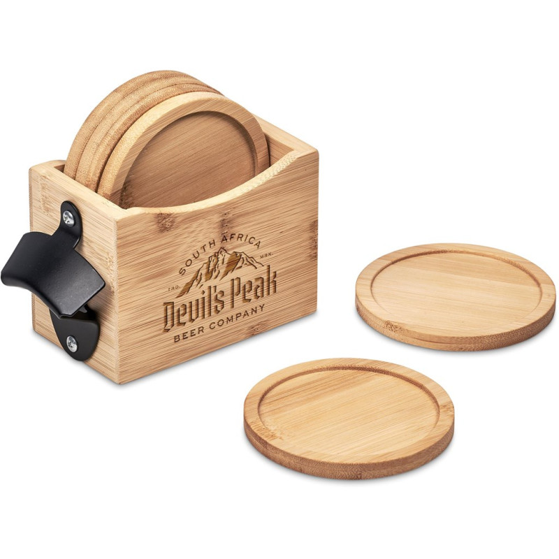 Okiyo Kanpai Bamboo Coaster & Bottle Opener Set