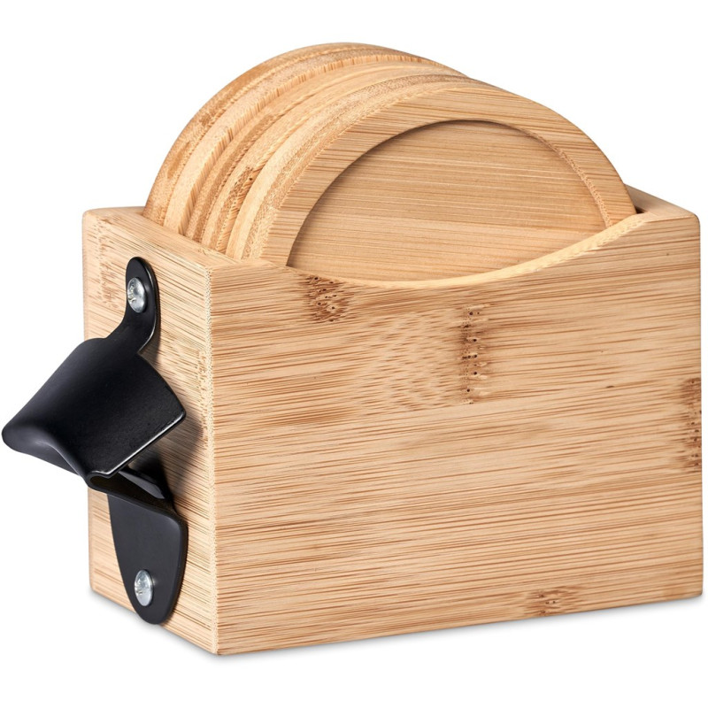 Okiyo Kanpai Bamboo Coaster & Bottle Opener Set