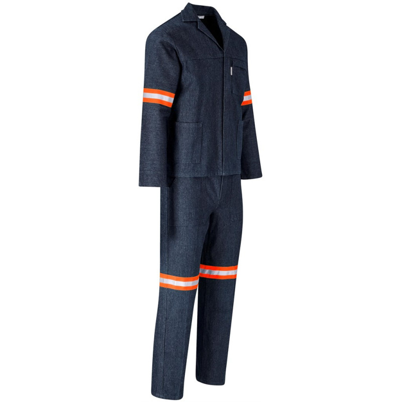 Vintage 100% Cotton Denim Conti Suit - Reflective Arms, Legs & Back - Orange Tape