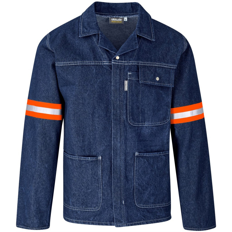 Cast Premium 100% Cotton Denim Jacket - Reflective Arms & Back - Orange Tape