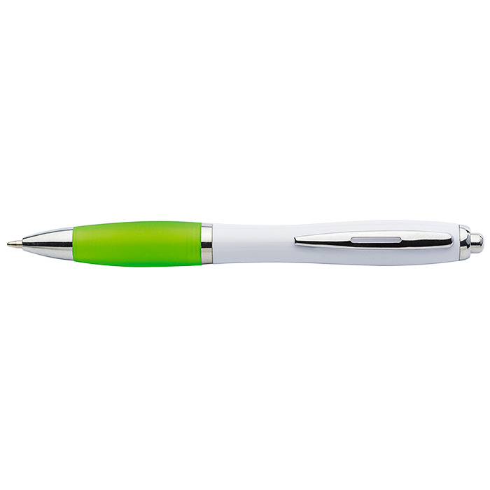 White Barrel Curved Design Ballpoint Pen with Coloured Grip