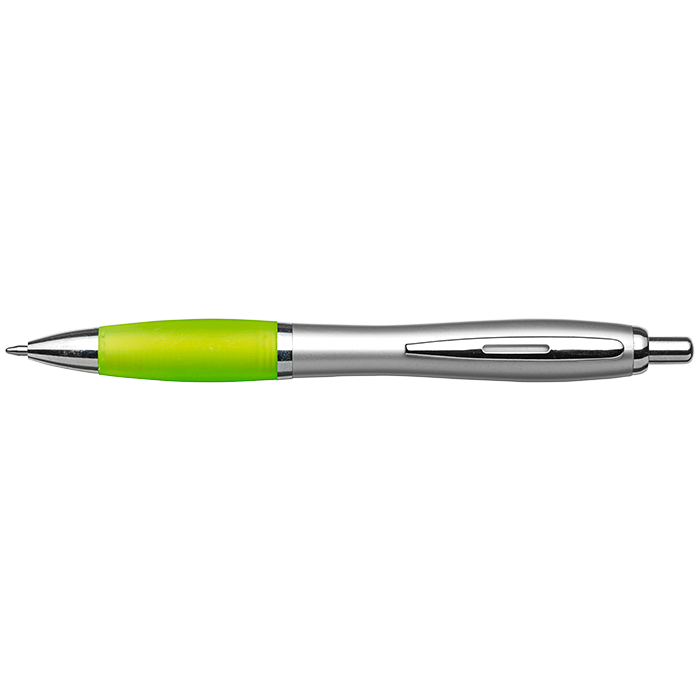 Silver Barrel Curved Design Ballpoint Pen with Coloured Grip